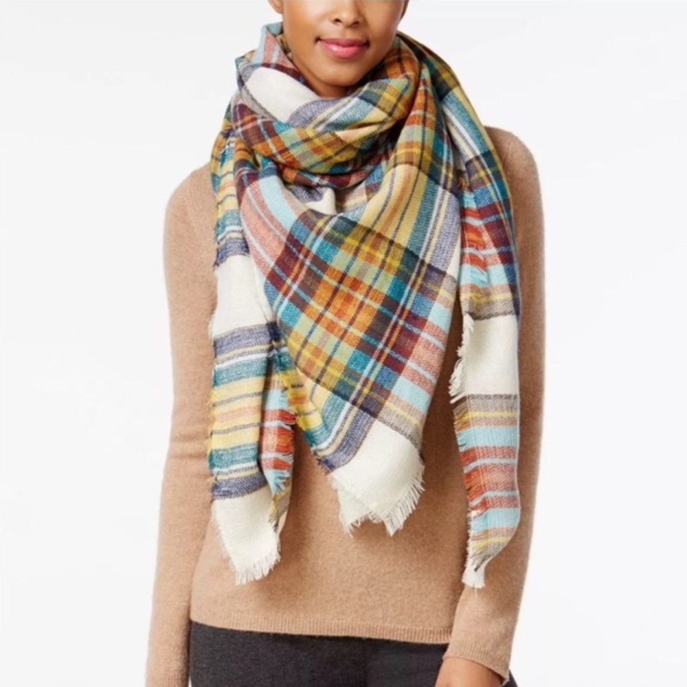 NWT Steve Madden Multicolor Plaid Blanket Scarf - Picture 1 of 8